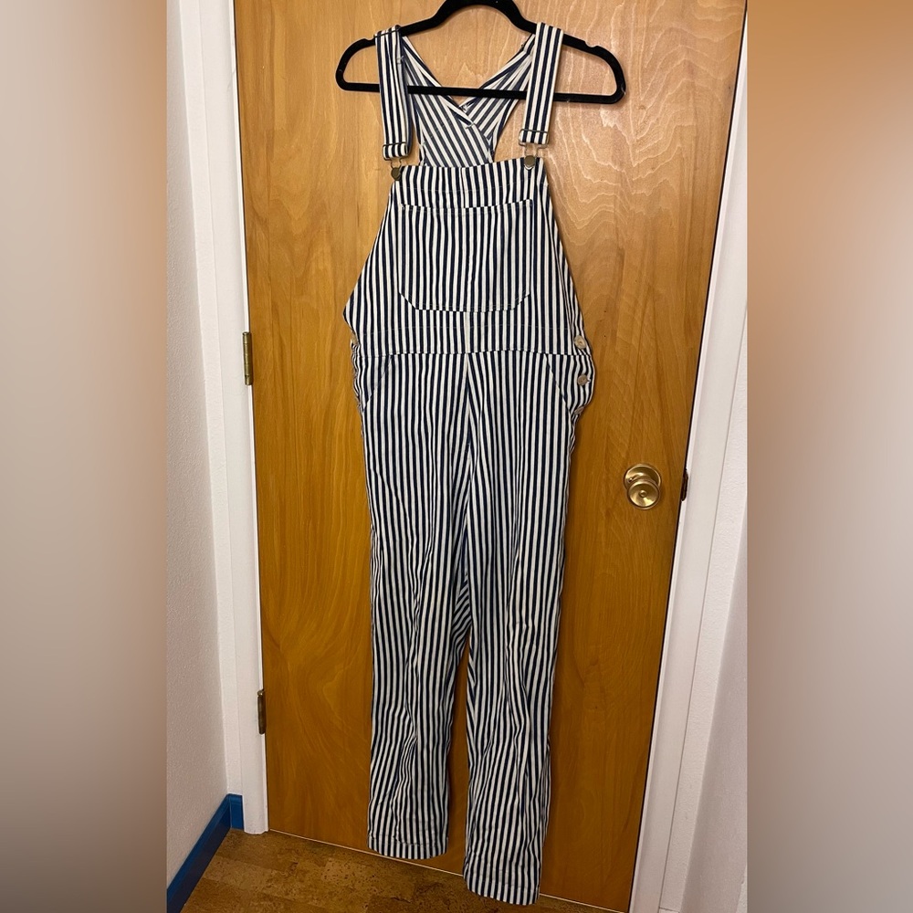 Striped Dark Navy and White Women's Overalls